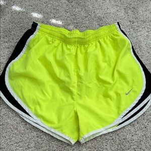 Nike Women's Neon Yellow Athletic Running Shorts with Black Trim